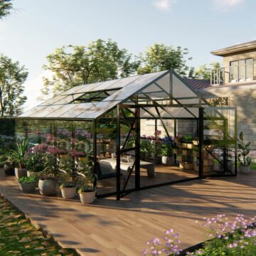 Gardenmeister Royal Garden 300 tuinkamer veiligheidsglas 4 mm & polycarbonaat 10 mm combi zwart