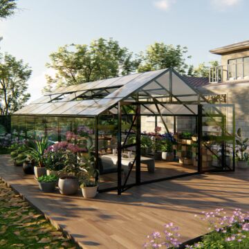 Gardenmeister Royal Garden 500 tuinkamer veiligheidsglas 4 mm & polycarbonaat 10 mm combi zwart