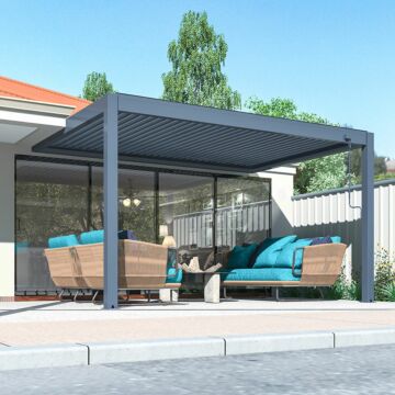 Pratt & Söhne Rivièra aluminium pergola aan muur met lamellen 4 x 3 m manueel