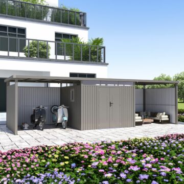 Rockford Lagos 300 metalen tuinhuis met 2x overkapping & 2x wandenset grijs