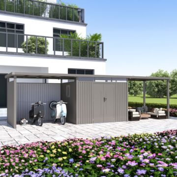 Rockford Lagos 200 metalen tuinhuis met 2x overkapping & 1x wandenset grijs